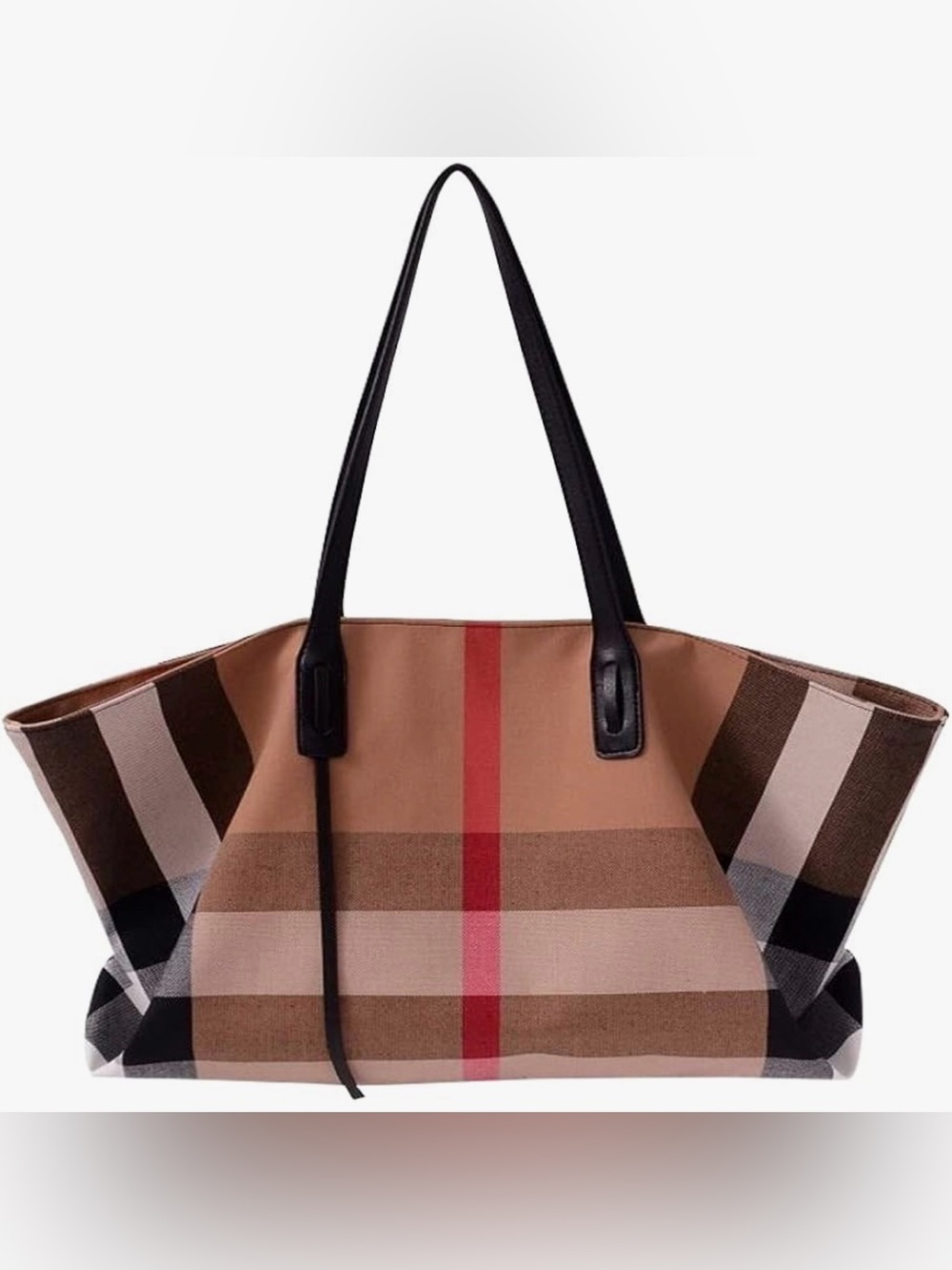 Large Plaid Canvas Zip Top Tote Bag- Never Used- Travel Work Shopper